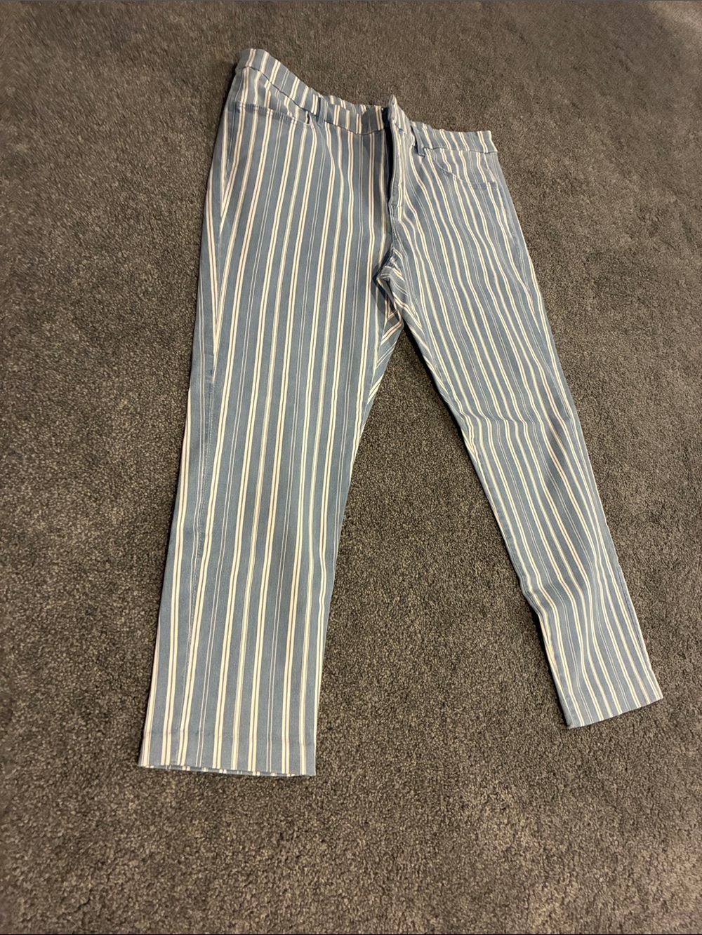 LOFT Blue and White Striped Ankle jeans